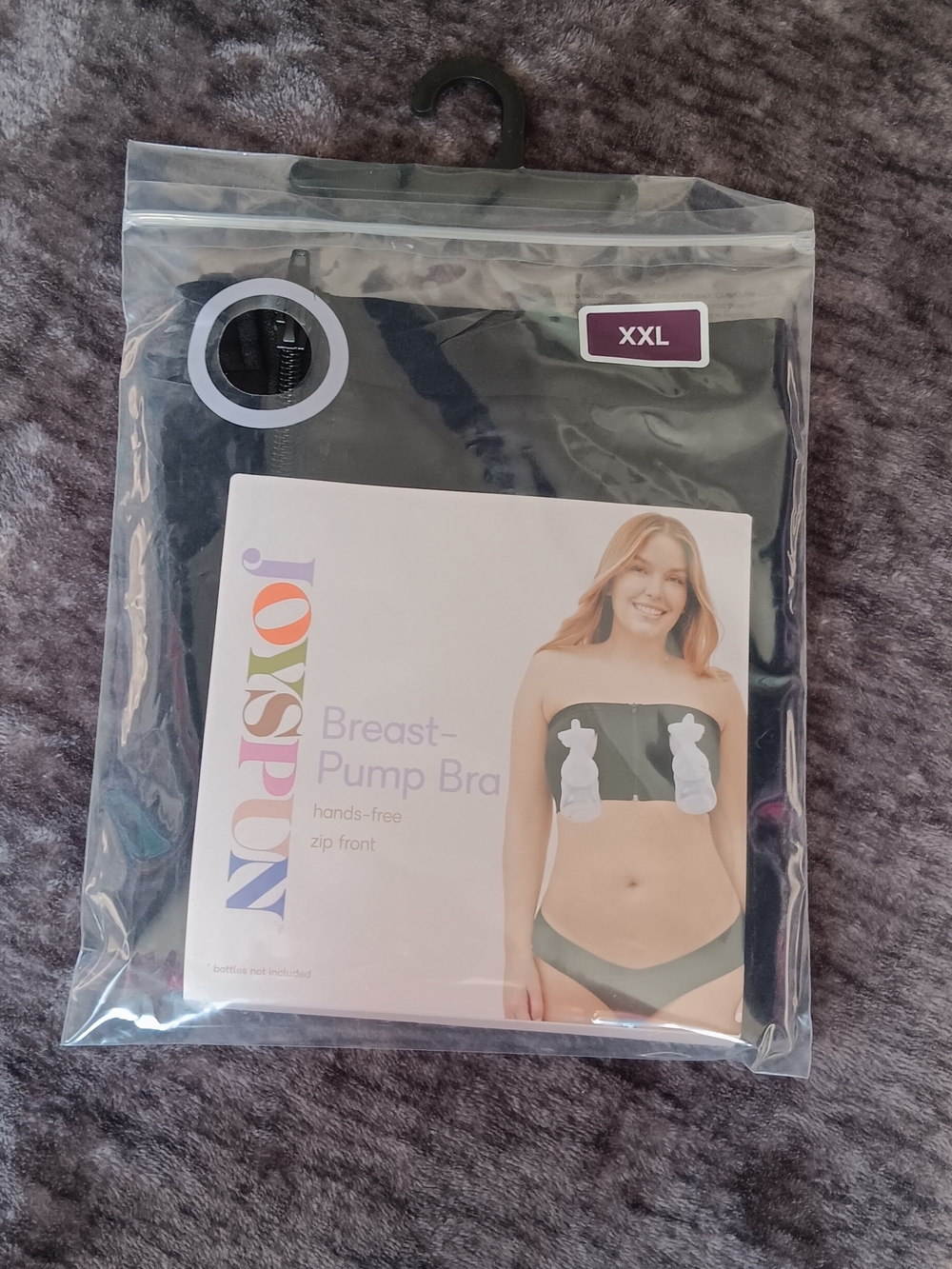 NWT JOYSPUN Breast-Pump Bra XXL - Black Hands-Free Zip Front